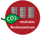 Logo CO2-neutrales Rechenzentrum. Zu sehen ist ein roter Kreis, ein Server-Rack und ein grünes Blatt.